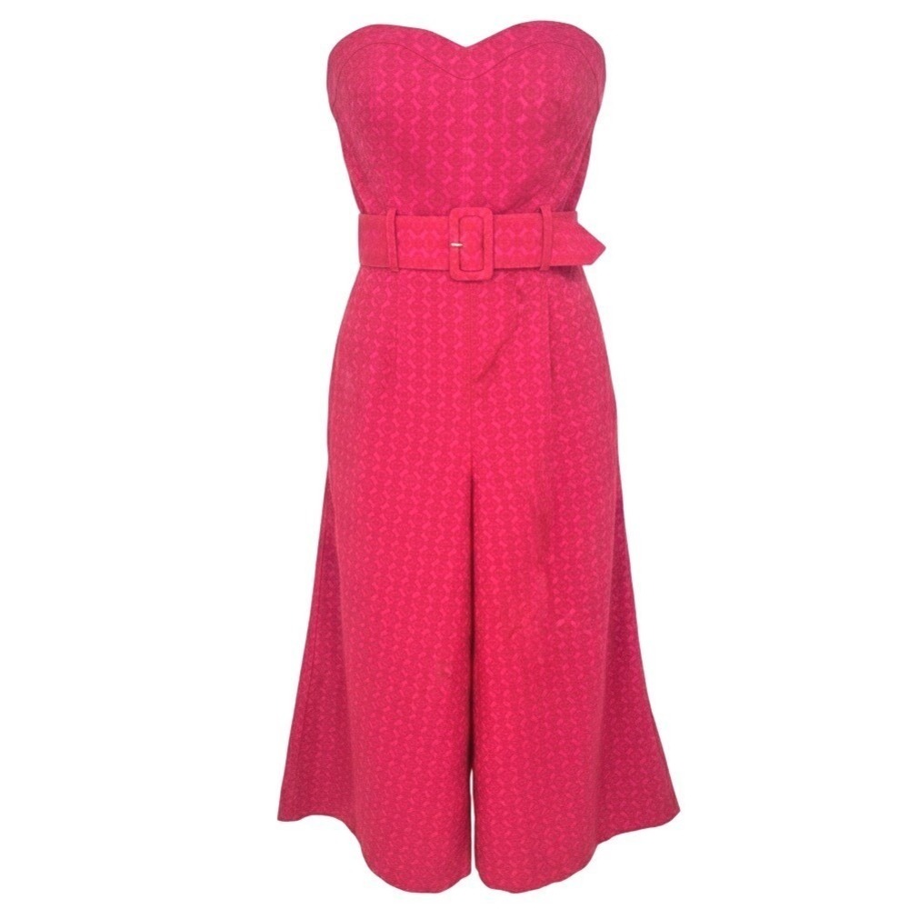 Anthropologie ETTITWA Pink Geometric Strapless Wide Leg Jumpsuit Size 10 - AC - Picture 1 of 11
